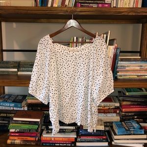 Loft Polka Dot Puff Sleeve Boatneck Blouse XL NWT